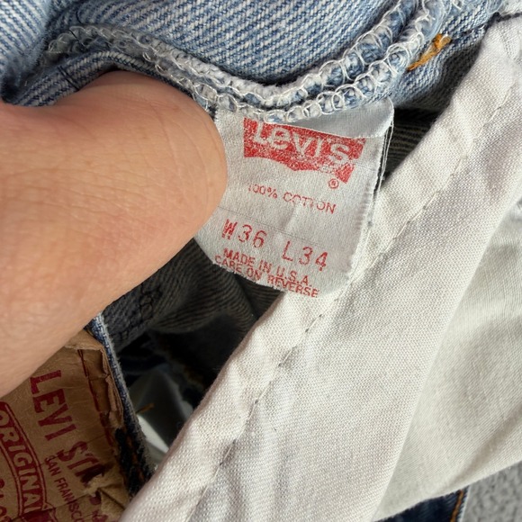 Vintage Levi's 501 Jeans Mens 36x34 Blue 90s Made in USA Custom Knee Patch Denim - Picture 7 of 11